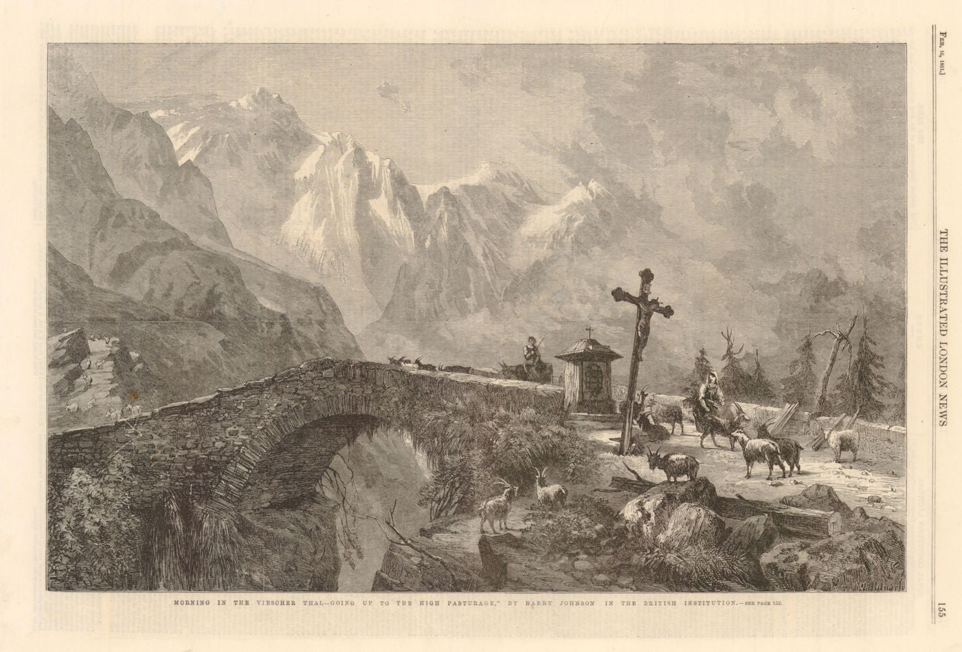 Morning in the Fieschertal - Going up to the high pasturage. Switzerland 1861